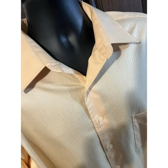 Arrow Men's  Long Sleeve Satin & Twill Dress Shirt Xl 17 34/35  Mango Pin Stripe - Picture 2 of 14